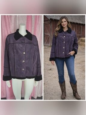 Rough Rider By Circle Purple Faux Suede Sherpa Warm Barn Jacket Size Large